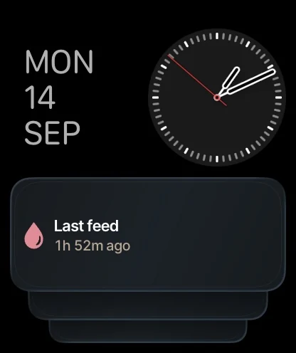 BloomBook’s Smart Stack widget showing the time since the last feed.